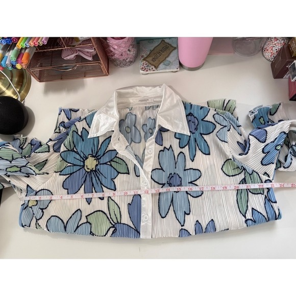 PEPPERMAYO Floral‎ Pleated Shirt Button Front Long Sleeve Women's Top - Picture 7 of 11